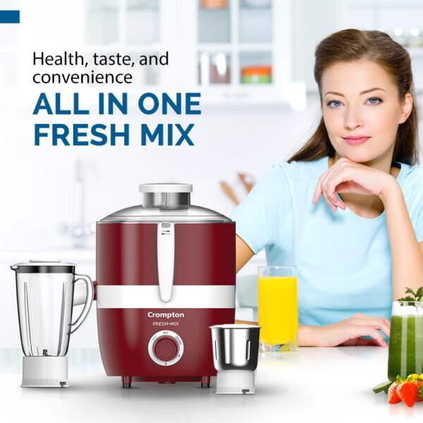 Cromptons Fresh-MIX, Juicer Mixer Grinder (2 Jars, High grade Stainless Steel mesh, unbreakable polycarbonate jar lids) - Image 2