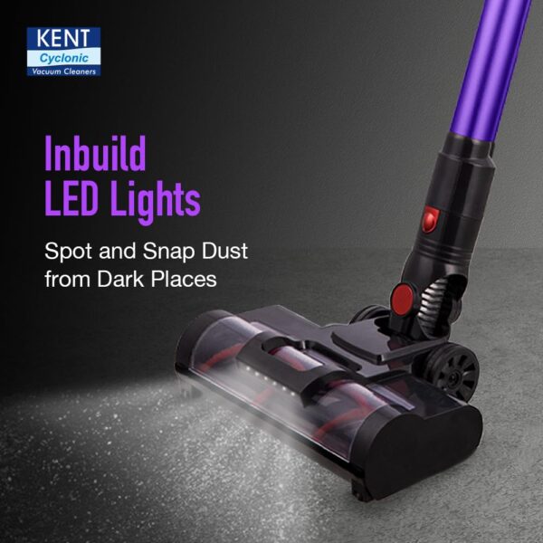 KENT Zoom Turbo Vacuum Cleaner 500W | Battery Operated | Rechargeable, Cordless &Hoseless | Cyclone5 Technology | Digital Control Panel | BLDC Motor | >28 Kpa High Suction | Multi Nozzle Operation - Image 3