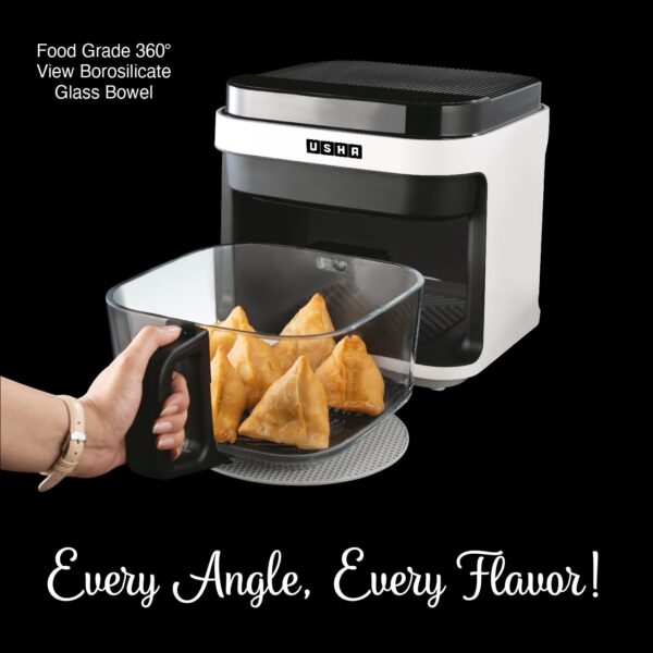Usha iChef Smart Air Fryer 5.5L | 1200 Watt | 10 in 1 Functions | 8 Preset Menu | Turbo Air Circulation |360° View | Illuminated chamber | Oil Free Cooking | Digital display With Touch Panel (White) - Image 2