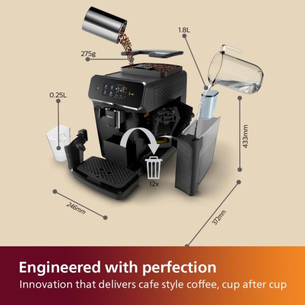 PHILIPS Versuni Latte Go Fully Automatic Bean To Cup Espresso Coffee Machine,3 One Touch Button Coffees (Cappuccino,Black Coffee,Espresso),15 Bars,Ceramic Grinder- 2 Year Brand Warranty - Ep2230/10 - Image 5