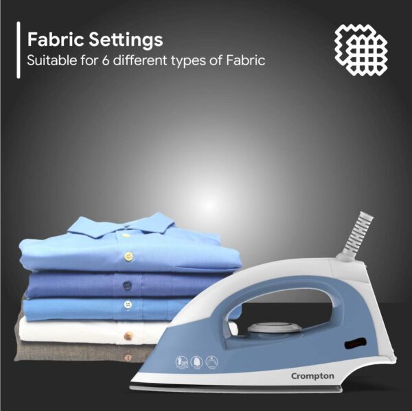 Crompton Brio 1000-Watts Dry Iron with Weilburger Coating (Sky Blue and White) - Image 4