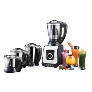 USHA iChef Mixer Grinder 750W 4 Jars, 8-in-1 Functions, Dual Lock Technology, 3-Speed with Inching Settings, Jars with Flow Breakers, Easy Push-Lid Opening, 5 Years Warranty on Motor (White and Black)
