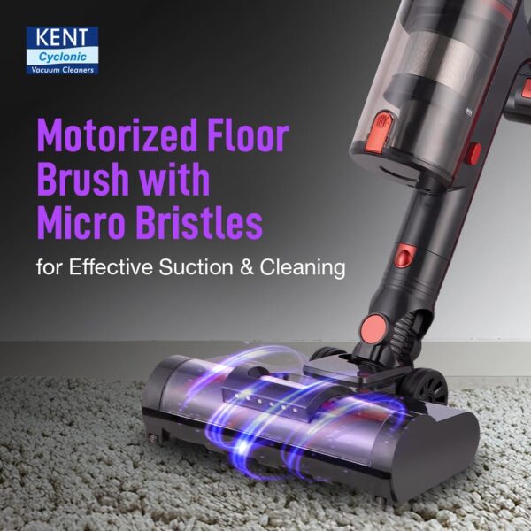 KENT Zoom Turbo Vacuum Cleaner 500W | Battery Operated | Rechargeable, Cordless &Hoseless | Cyclone5 Technology | Digital Control Panel | BLDC Motor | >28 Kpa High Suction | Multi Nozzle Operation - Image 4