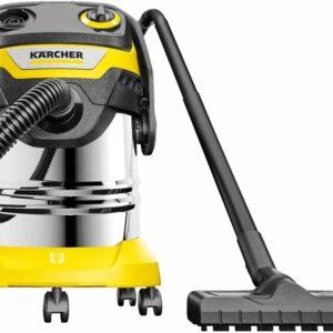 Kärcher WD 5 S V-25/5/22 wet dry vacuum cleaner, flat filter, removable filter cassette, automatic filter cleaning, filter bags, 1100W, 25l stainless steel container, Black / Yellow, 2.2 m hose
