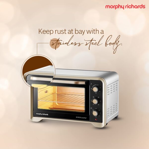 Morphy Richards 30Rcss Otg Oven For Kitchen|30 Litre Oven Toaster Griller|Convection Fan&Rotisserie Function|Stainless Steel Oven|Temperature Control|2-Yr Warranty By Brand|Gold&Black,1600 Watts - Image 4