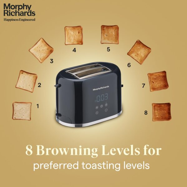 Morphy Richards Windsor Series Digital 2 Slice 800W Pop Up Toaster|8-Browning Levels|Reheat&Defrost|Wide Bread Slots|Bun Warmer|Dust Cover|Removable Crumb Tray|2-Yr Warranty By Brand|Black,800 Watts - Image 5