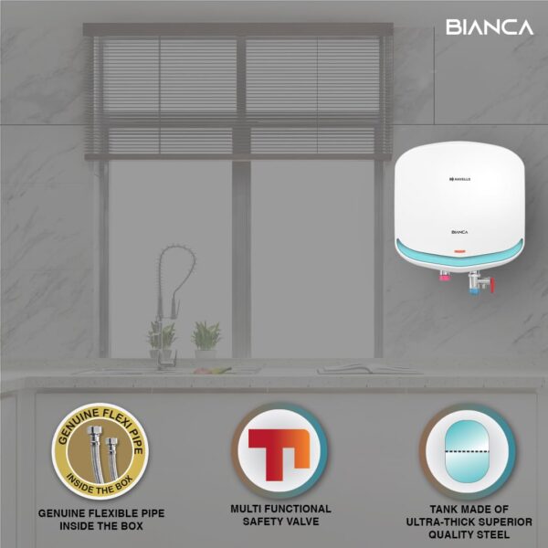 Havells Bianca 3 Litre Instant Water Heater(Geyser)| Bi Color LED IndicatorGlass Coated Anti-Rust Tank|Heavy Duty 3 Pin moulded Plug Top|Warranty: 5 Year on Inner Tank & 3 Year on element (White Blue) - Image 6