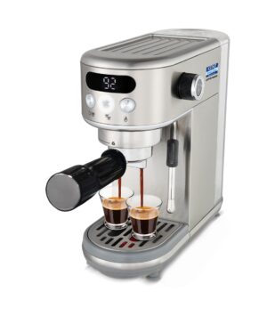 KENT Coffee Maker 1400 W | Makes Two Cups of Coffee at a Time | High Pressure 20 Bar Italian Pump for making Cappuccinos & Lattes | In-Built Steamer for Frothing | SS Body | Suitable for Ground Coffee