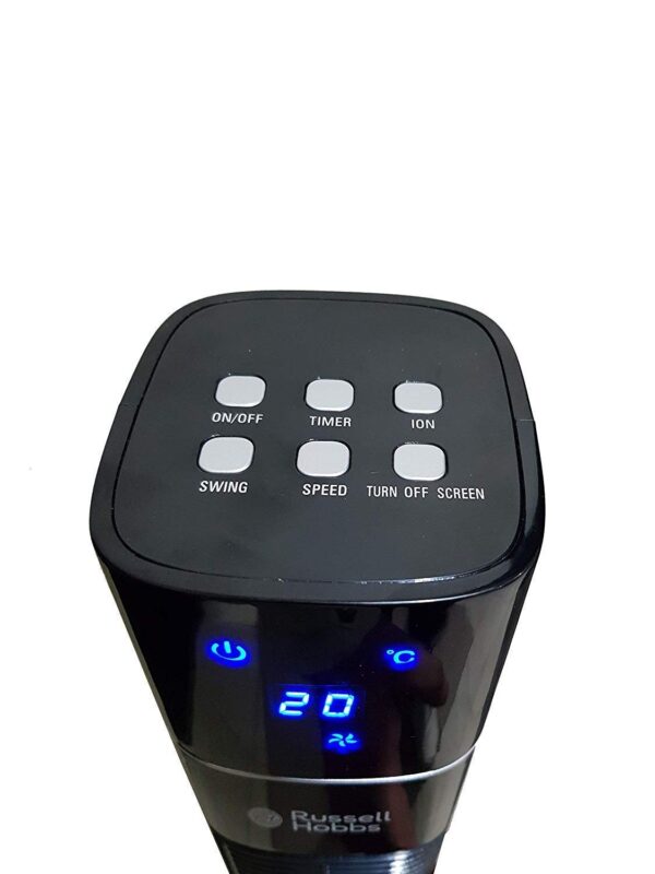 Russell Hobbs RTF4800 Tower Fan with Remote & LED Display | 48" Body, 3-Speed Settings, 12-Hour Timer, Fresh Air Ionizer, Quiet DC Motor, 60W | High Air Delivery | Black - Image 3