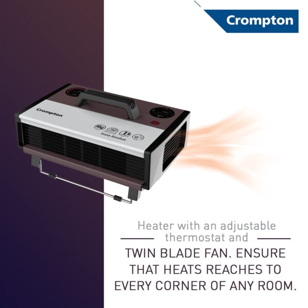 Crompton Insta Airohot 2000W heat convector with adjustable Thermostats Plastic body ISI Approved, Maroon, Standard - Image 6