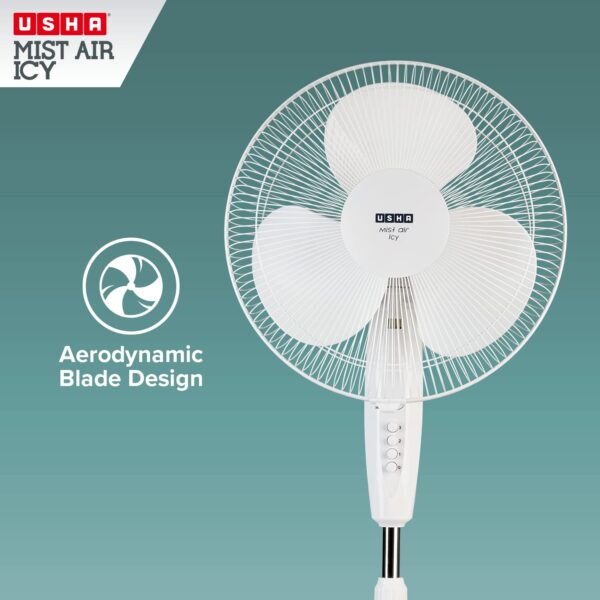 USHA Mist Air ICY 3 Blade 400MM Pedestal Fan White - Image 6