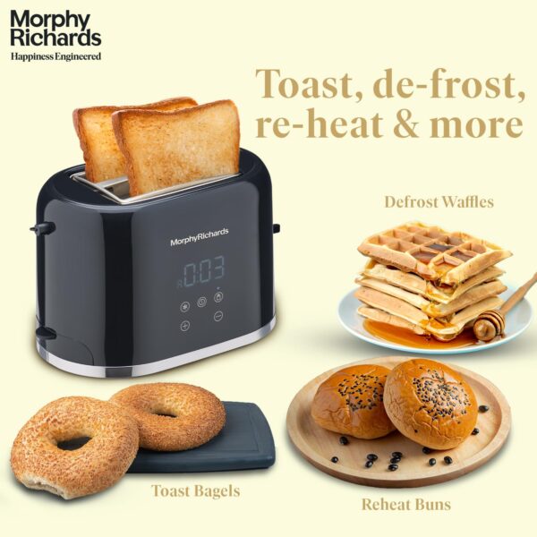 Morphy Richards Windsor Series Digital 2 Slice 800W Pop Up Toaster|8-Browning Levels|Reheat&Defrost|Wide Bread Slots|Bun Warmer|Dust Cover|Removable Crumb Tray|2-Yr Warranty By Brand|Black,800 Watts - Image 9