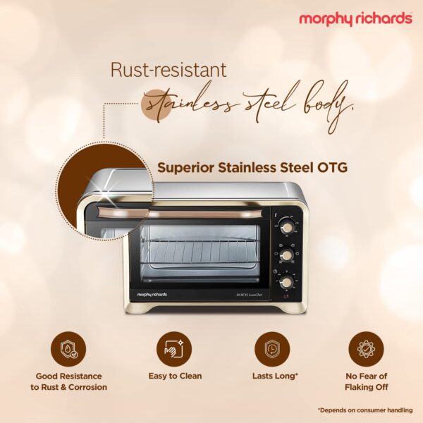 Morphy Richards 30Rcss Otg Oven For Kitchen|30 Litre Oven Toaster Griller|Convection Fan&Rotisserie Function|Stainless Steel Oven|Temperature Control|2-Yr Warranty By Brand|Gold&Black,1600 Watts - Image 7