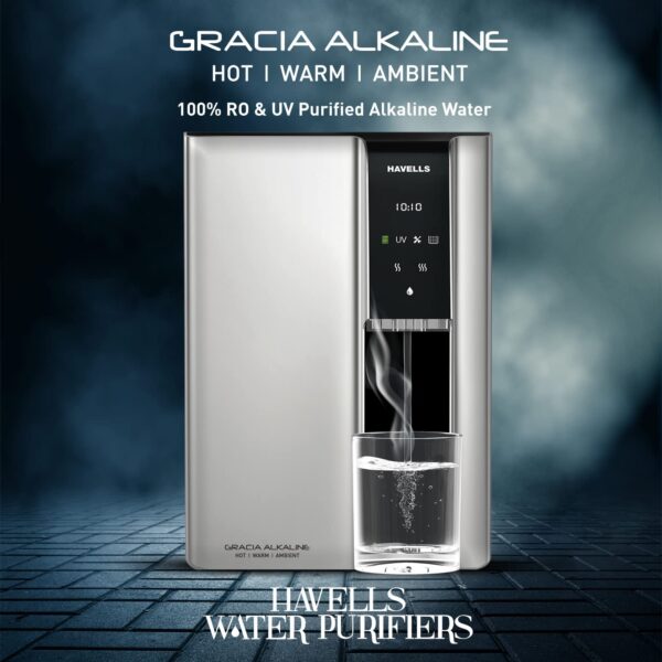 Havells Gracia Alkaline Water Purifier | RO+UV+Alkaline | Free Unlimited Service Visits for 1 Yr | Hot, Warm & Ambient Water | 10 Stage Purifier | 7.6 L SS Tank | For Borewell, Tanker, Municipal Water - Image 10