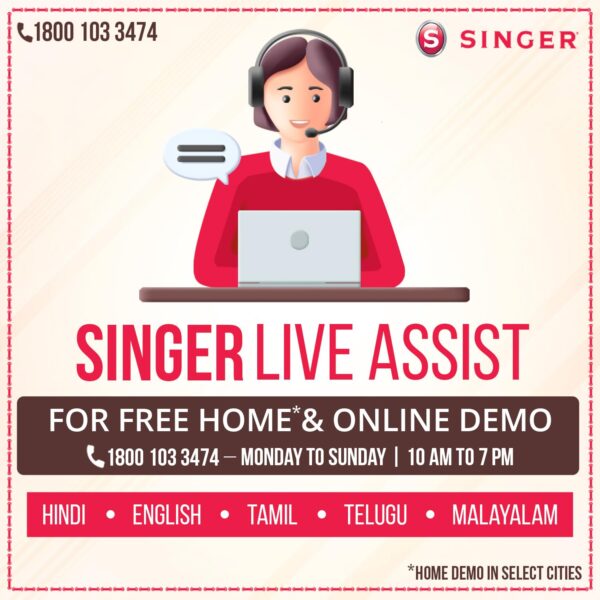 Singer Talent 3321 Automatic Zig-Zag Electric Sewing Machine with 21 Built-in Stitches (White) with 70 W Powerful motor & Feed dog with 106 Teeth in 6 Rows - Get Free Online Interactive Master Class - Image 9