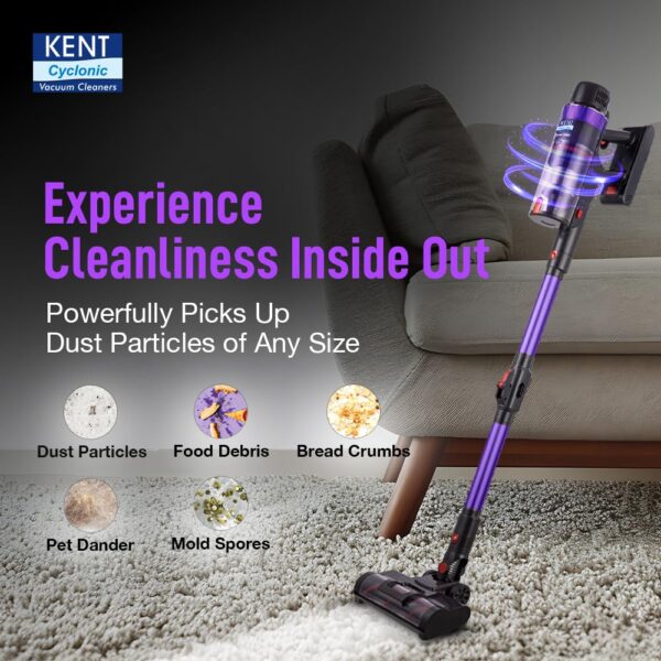 KENT Zoom Turbo Vacuum Cleaner 500W | Battery Operated | Rechargeable, Cordless &Hoseless | Cyclone5 Technology | Digital Control Panel | BLDC Motor | >28 Kpa High Suction | Multi Nozzle Operation - Image 6