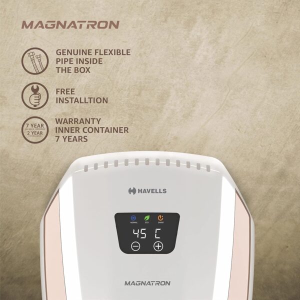 Havells Magnatron 15 Litre Storage Water Heater(Geyser)| No Heating Element| For Hard Water| Minimal Scaling| Energy Saving| Remote Controlled| Free Installation & Flexi Pipe (White Champagne Gold) - Image 6