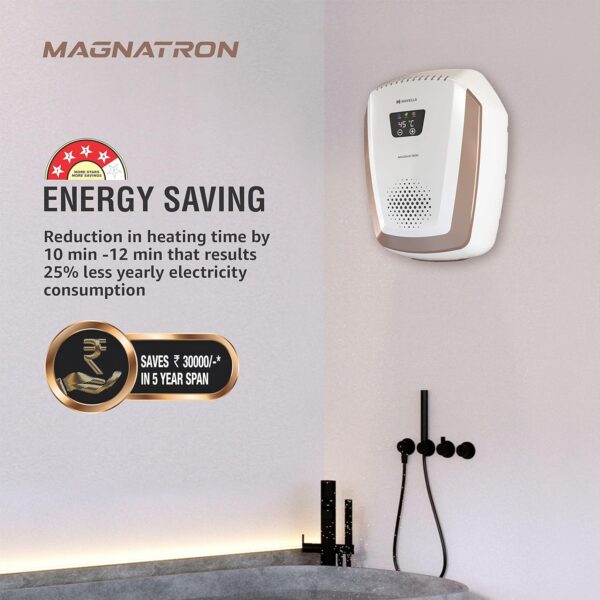 Havells Magnatron 15 Litre Storage Water Heater(Geyser)| No Heating Element| For Hard Water| Minimal Scaling| Energy Saving| Remote Controlled| Free Installation & Flexi Pipe (White Champagne Gold) - Image 7