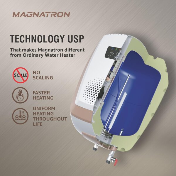 Havells Magnatron 15 Litre Storage Water Heater(Geyser)| No Heating Element| For Hard Water| Minimal Scaling| Energy Saving| Remote Controlled| Free Installation & Flexi Pipe (White Champagne Gold) - Image 8