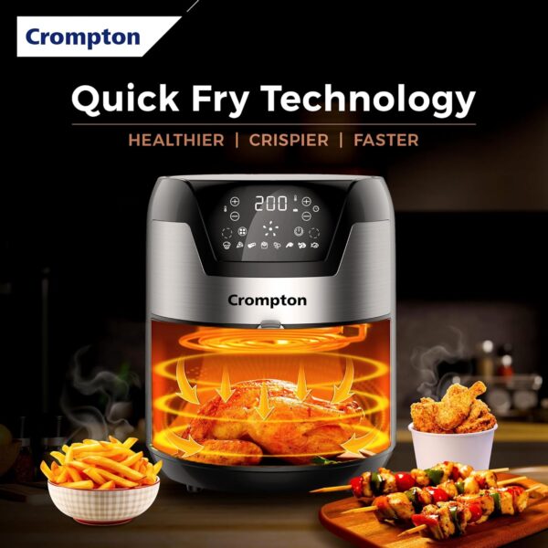Crompton NourisPro DG 4.5 Ltr Digital Air Fryer with Quick Fry Technology | 1500 Watts | Double Inner Bowl for Easy Cleaning | 8 Indian Preset Menus | Free Accessories - Image 4