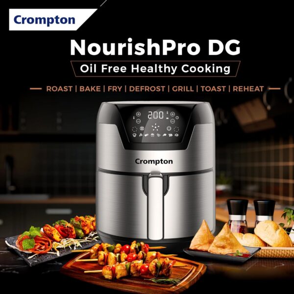 Crompton NourisPro DG 4.5 Ltr Digital Air Fryer with Quick Fry Technology | 1500 Watts | Double Inner Bowl for Easy Cleaning | 8 Indian Preset Menus | Free Accessories - Image 7