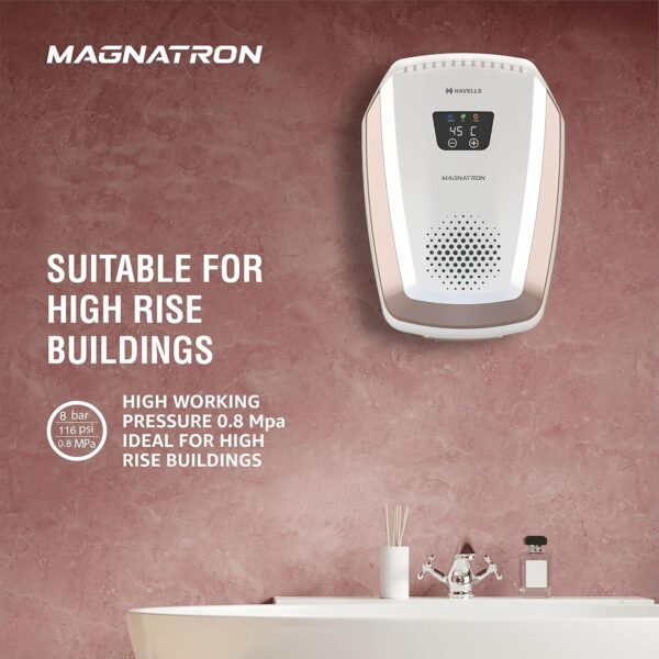 Havells Magnatron 15 Litre Storage Water Heater(Geyser)| No Heating Element| For Hard Water| Minimal Scaling| Energy Saving| Remote Controlled| Free Installation & Flexi Pipe (White Champagne Gold) - Image 3