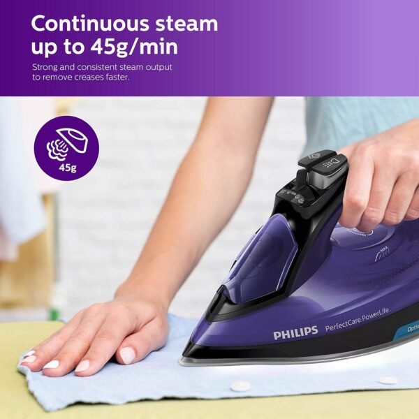 PHILIPS Plastic Perfect Care Power Life Steam Iron Gc3925/34,2400 Watts Up To 45 G/Min Steam Output,Optitemp Technology,Steam Glide Plus Soleplate,Drip-Stop And Shut-Off With No-Burns Guaranteed - Image 5