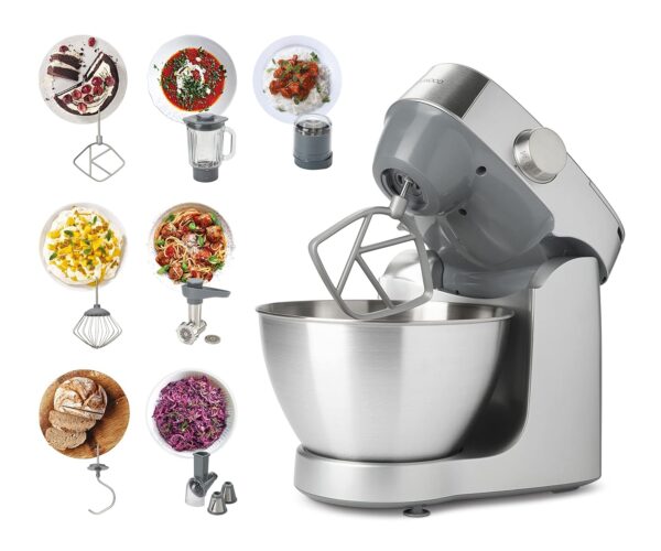 KENWOOD Stand Mixer Kitchen Machine PROSPERO+ 1000W with 4.3L Stainless Steel Bowl,K-Beater,Whisk,Dough Hook,Blender,Meat Grinder,Roto Food Cutter, Multi Mill KHC29.Q0SI Silver