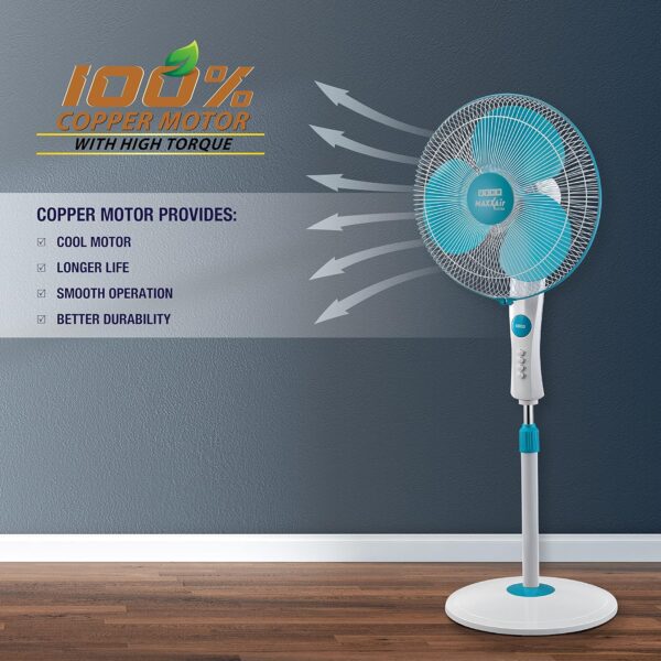 USHA Maxx Air Ultra Pedestal Fan | 400MM Sweep Size | 1350 RPM | Aerodynamic Blade Design for High Air Delivery | Anti - Rust Protection | Copper Motor | Light Blue - Image 5