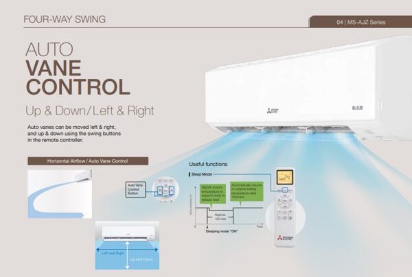 Mitsubishi 1.0 ton 2 Star Fixed Speed Split Air Conditioner (4 WAY SWING, MS-AJZ13VF-DA1, White) - Image 3