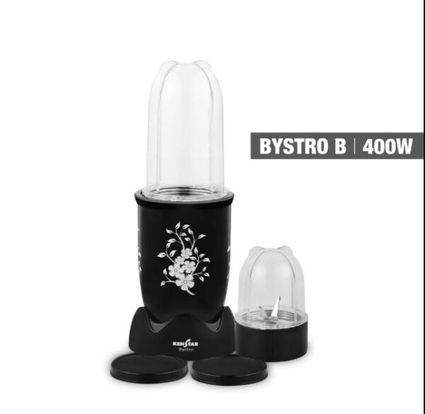 Kenstar Mixer Grinder 400 Watts 2 Jar Personal Blender BYSTRO-B KNBBYS40K2R1-DKA Black | POWER PLUS TURBO MOTOR 2 PCS JAR FOR BLEND AND GRIND