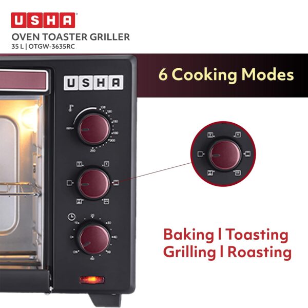 USHA 3635Rc 35L Oven Toaster Grill With Rotisserie And Convection For 360 Degree Even Cooking, 6 Mode Heating Function(Wine & Matte Black), 1600 Watts, 35 liter - Image 4