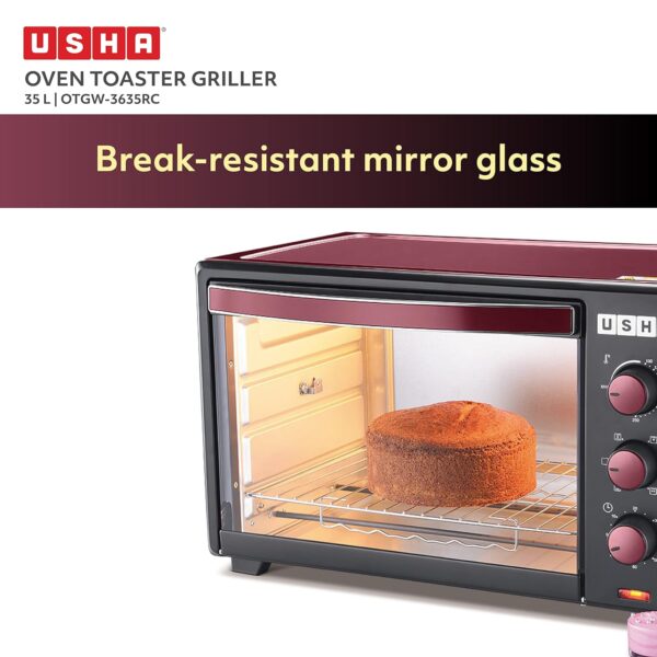 USHA 3635Rc 35L Oven Toaster Grill With Rotisserie And Convection For 360 Degree Even Cooking, 6 Mode Heating Function(Wine & Matte Black), 1600 Watts, 35 liter - Image 5