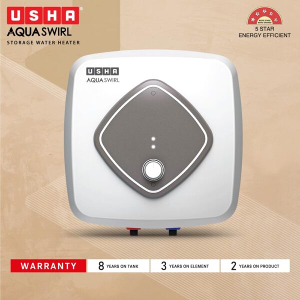 Usha Aqua Swirl 25 Litre 5 Star Storage Water Heater with Copper Heating Element (White Grey) - Image 2