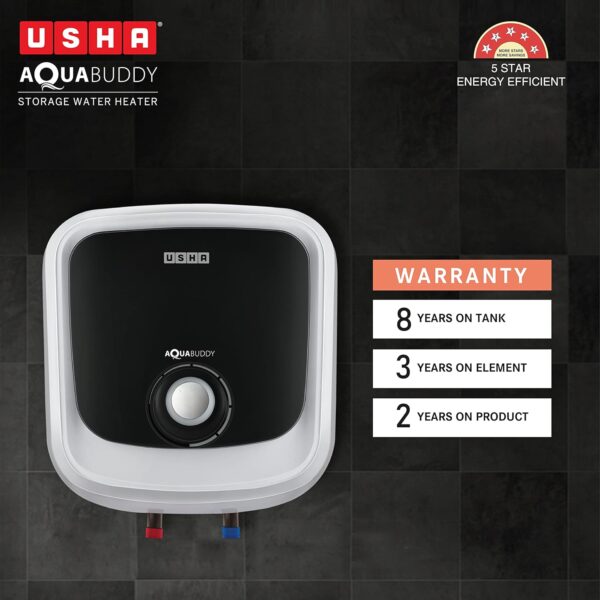 Usha Aquabuddy 25 Litre Storage Water Heater with Free Installation (White Black) - Image 3