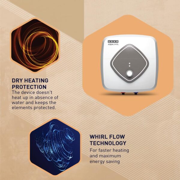 Usha Aqua Swirl 25 Litre 5 Star Storage Water Heater with Copper Heating Element (White Grey) - Image 3