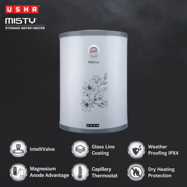 Usha Misty 25 Ltr 2000-Watt 5 Star Storage Water Heater (Grey Magnolia),With Free Installation And Connection Pipes - Image 4