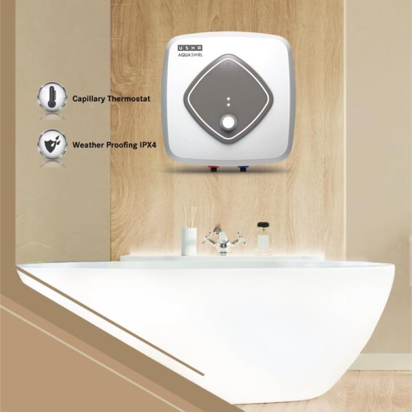 Usha Aqua Swirl 25 Litre 5 Star Storage Water Heater with Copper Heating Element (White Grey) - Image 5