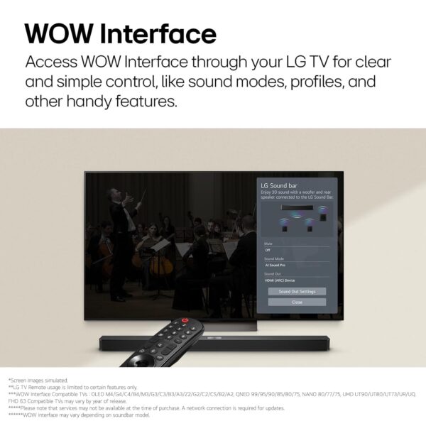 LG Soundbar S65TR, 600W, 5.1 Ch Home Theater Soundbar with Dolby Digital & DTS Digital Surround, AI Sound Pro, Wow Interface, Wireless Subwoofer & New Wireless Rear Speaker Without Receiver Box - Image 2