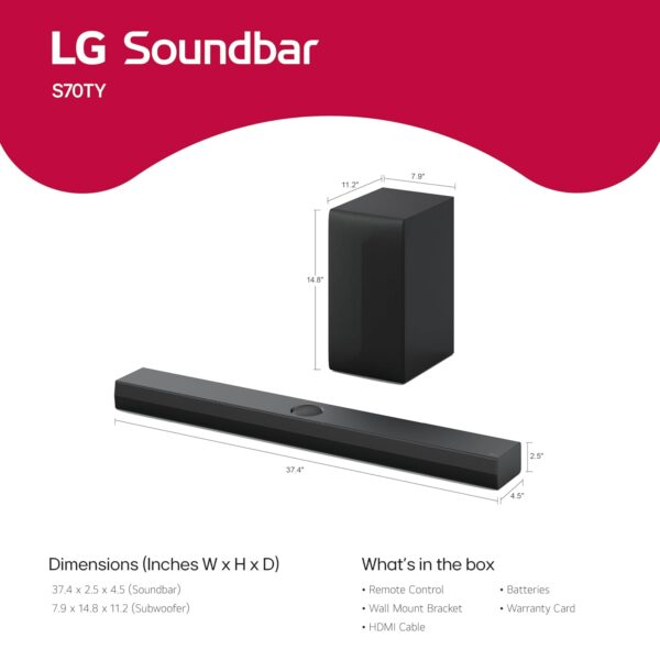 LG S70TY 400W 3.1.1 Channel Dolby Atmos, Center Up-Firing, Wow Orchestra Soundbar with HDMI, USB & Bluetooth Connectivity (Black) - Image 2