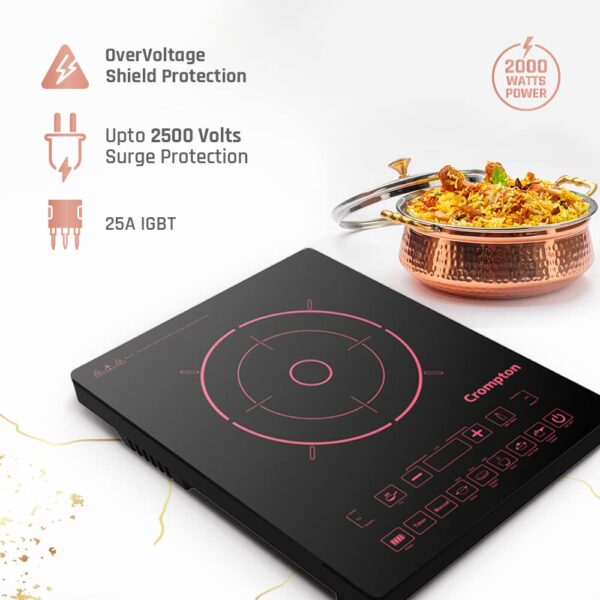 Crompton Instaserve 2000 W Induction Cooktop with 11 Feather Touch Buttons | 8 One touch Cook Menus | Overvoltage Shield Protection - Image 2