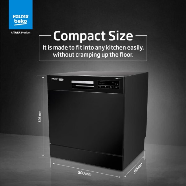 Voltas beko 8 Place Settings Table Top Dishwasher (2020/2021,DT8B, Black, Inbuilt Heater) - Image 2