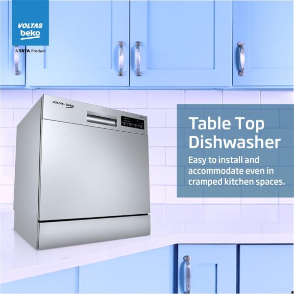 Voltas beko 8 Place Settings Table Top Dishwasher (2020/2021, DT8S, Silver, Inbuilt Heater) - Image 2