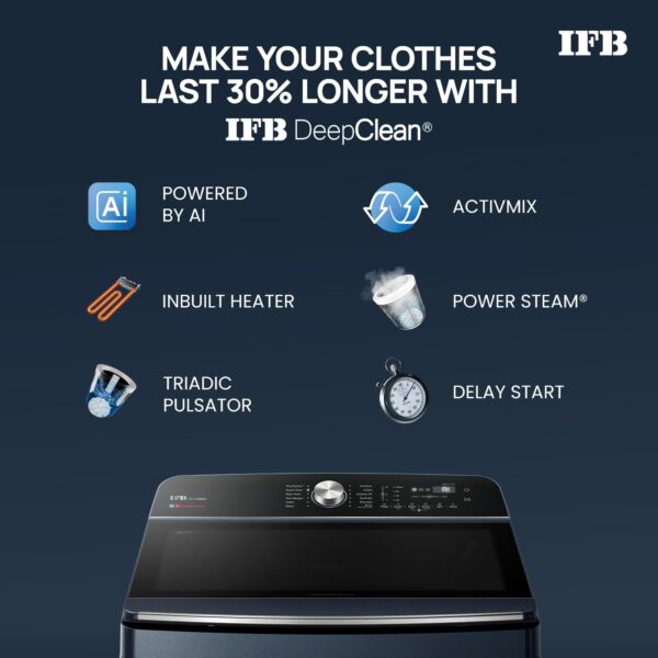 IFB 11 Kg 5 Star with DeepClean® Technology, AI Powered, Fully Automatic Top Load Washing Machine (2025 Model, TL111RB2SN, PowerSteam®, Inbuilt Heater, 5D Wash, Aqua Energie, Royal Blue) - Image 3
