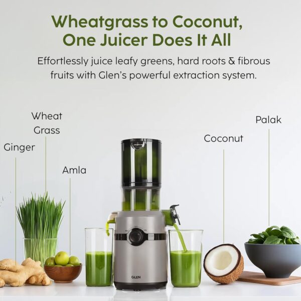 Glen Hopper Cold Press Juicer for Home, 200W, 108mm Large Feed, 0.8L Juice & 0.7L Pulp Cup, 2 Size Filter, Low Noise RMP, Fruit & Vegetable Slow Juicer Machine, Easy Clean - SA-4015HSJ - Image 3