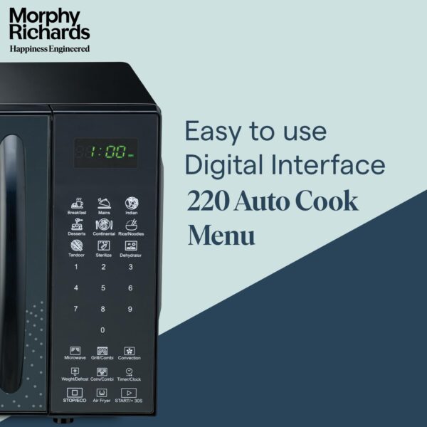 Morphy Richards Air 23Cgad Convection Microwave Oven for Kitchen, with in-Built Air Fryer & Dehydrator|23 Litre with 220 Autocook Menu,Black - Image 3