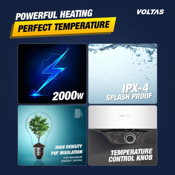Voltas AquaM 15 L 5 Star Vertical Mounting 2000W Water Heater (Copper, 2023 Model, Aqua M 155VMBWT, White) - Image 3