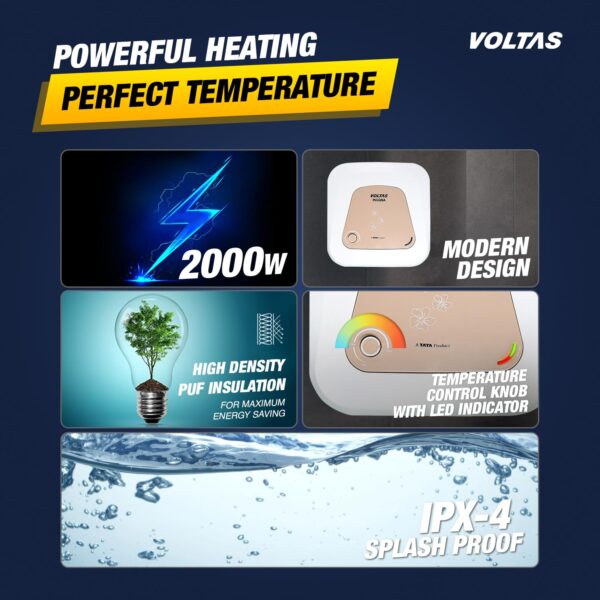 Voltas Magna 15 L 5 Star Vertical Mounting 2000W Water Heater (Copper, 2023 Model, Magna 155SPBWT, White) - Image 3
