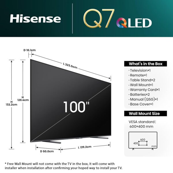 Hisense 254 cm (100 inches) Q7N Series 4K Ultra HD Smart QLED TV 100Q7N (Dark Grey) - Image 4