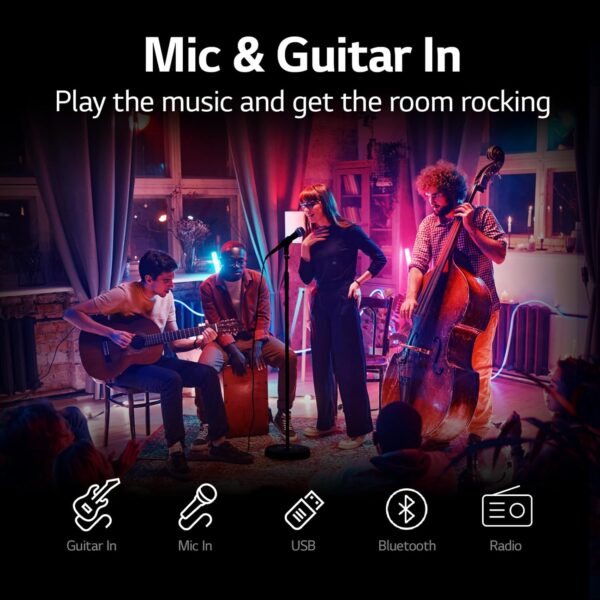 LG XBOOM RNC7 Party Speaker, Multi Color Lighting, Karaoke Feature, 1 Guitar Input, Wireless Party Link, USB, Bluetooth Connection, XBOOM App - Image 4